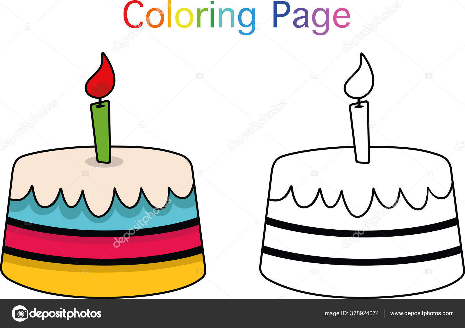 Dibujo colorear tarta de cumpleaños con dos velas. Birthday cake with two  candles coloring…