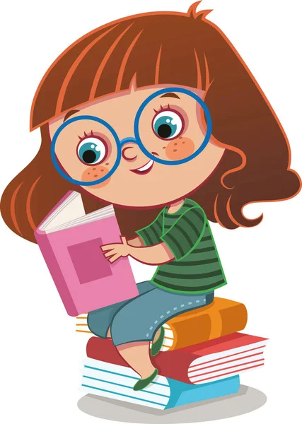 Niña Libros Ilustración Vectorial — Vector de stock