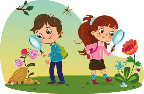 Due Bambini Natura Illustrazione Vettoriale — Vettoriale Stock