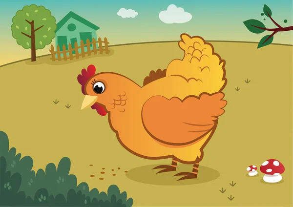 Bir çiftlikte sarı tavuk vektör çizimi.