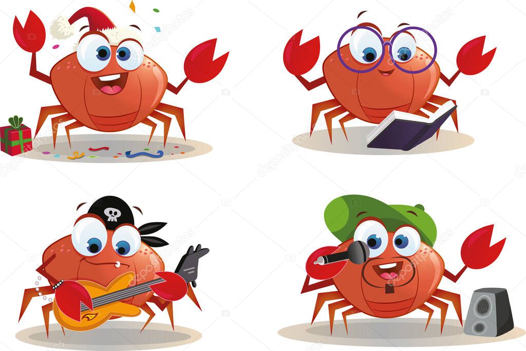 Cartoon Crab Character Page. Vector Illustration.