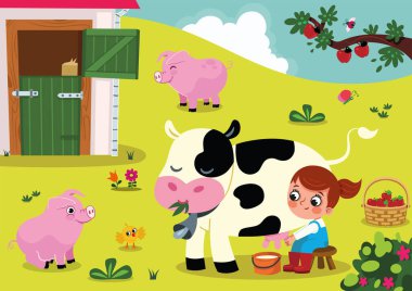 Bir çiftlik kızının vektör illüstrasyonu.