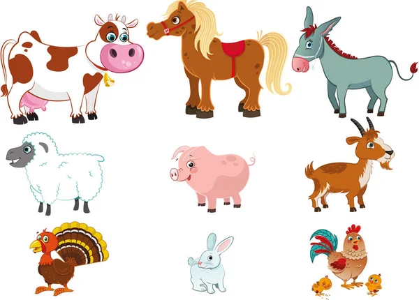 Vector Illustration Set Farm Animals — Stock Vector