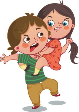 İki çocuk kavga ediyor. Vektör illüstrasyonu.