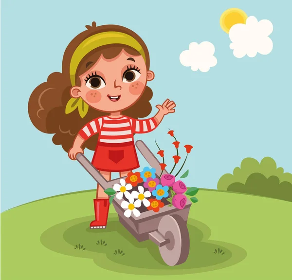 Kwiaty Mała Dziewczynka Kwiaciarnia Charakter Wektor Ilustracja — Wektor stockowy