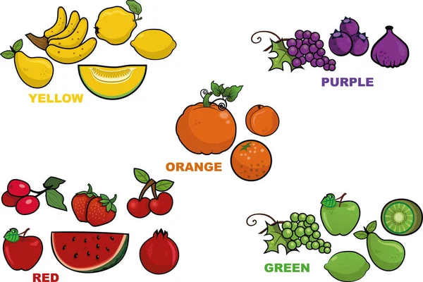 Cinco Colores Diferentes Vector Fruta Ilustraciones — Archivo Imágenes Vectoriales