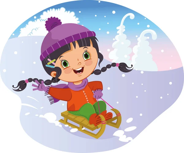 Little Girl Having Fun Snow Vector Illustration — Stock Vector
