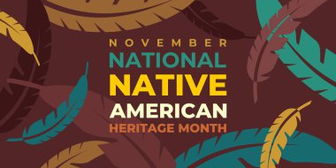Native american heritage month. Vector banner, poster, card for social media with the text National native american heritage month. Background with a national ornament, a pattern of feathers clipart