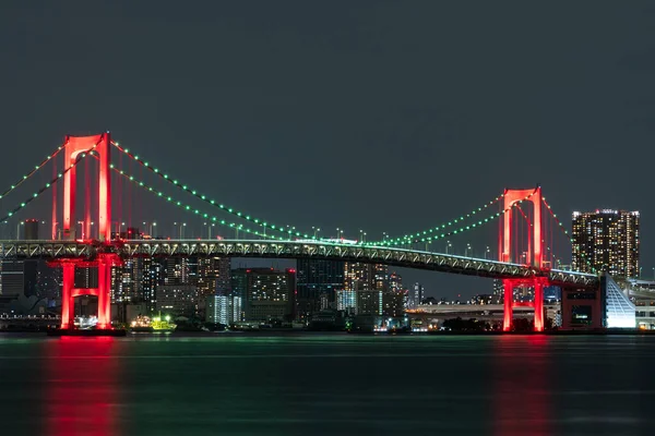 Nightview Rainbow Bridge Illuminated Red Sign Tokyo Alert Coronavirus Alert — Stock Photo, Image