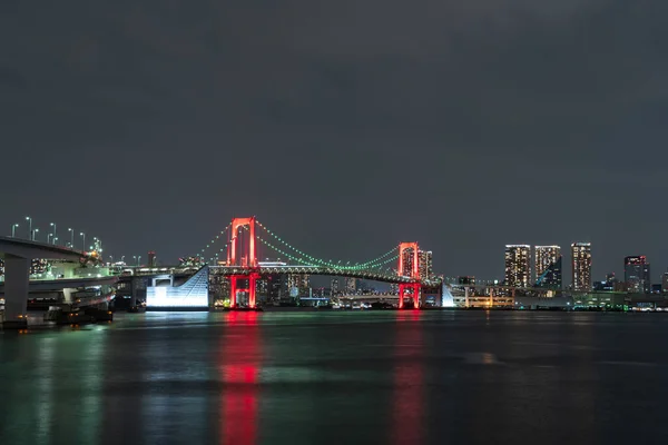 Nightview Rainbow Bridge Illuminated Red Sign Tokyo Alert Coronavirus Alert — Stock Photo, Image