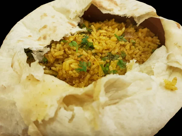 Parda Biriyani Célèbre Plat Riz Sud Asiatique Fait Intérieur Pain — Photo