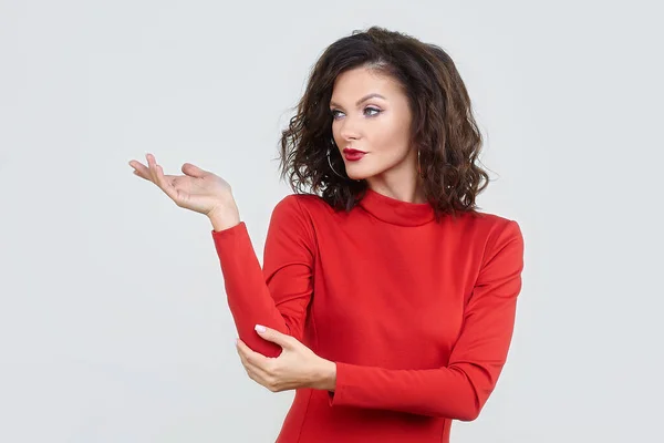 Chica Atractiva Vestido Rojo Concepto Publicidad — Foto de Stock