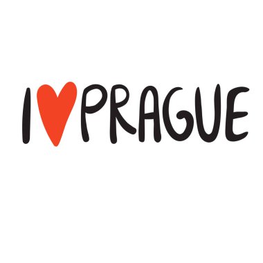 Prag 'ı seviyorum. Beyaz arka planda kırmızı kalpli el yazısı. Pankartlar, posterler ve diğer turistik tanıtımlar için. Giysiler ve tasarım için logo