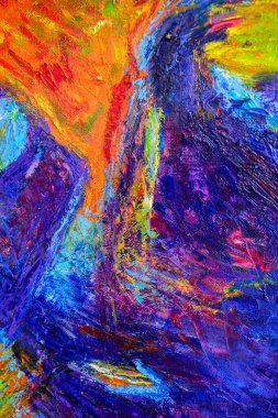 Resim yapmak. Tuval üzerine yağ. Soyut doku. Arkaplan sanatı. Mavi, yeşil ve kırmızı doku. Fırçayla çizilmiş. Modern sanatın bir parçası..