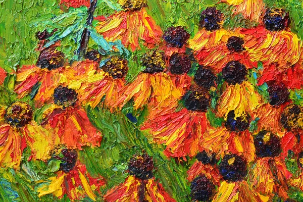 Pintura Óleo Sobre Tela Prado Vibrante Primavera Flores Coloridas Selvagens — Fotografia de Stock