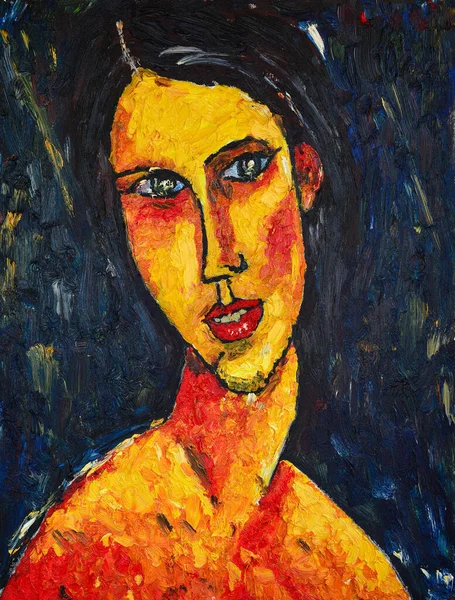 Oljemålning Porträtt Kvinna Måleriets Motiv Amedeo Modigliani — Stockfoto