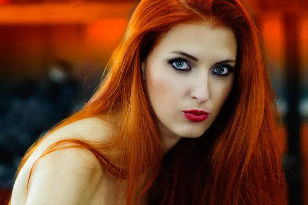 Beautiful Red Haired Girl Garage Royalty Free Stock Images