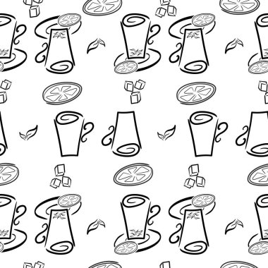 El yapımı içecekler: limonlu ve şekerli çay. Siyah ve beyaz kusursuz desen.