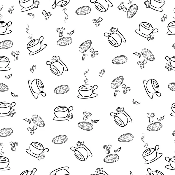 Hand Drawn Set Drinks Tea Coffee Black White Seamless Pattern — Stock Photo, Image