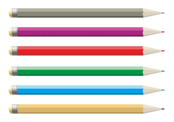 白色に分離された消しゴム付きの色鉛筆のセット — ストック写真