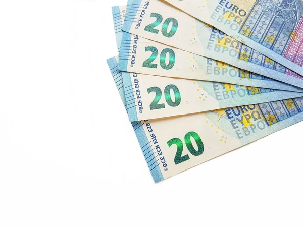 Papier monnaie euro sur fond blanc. Les affaires. Crédit. — Photo