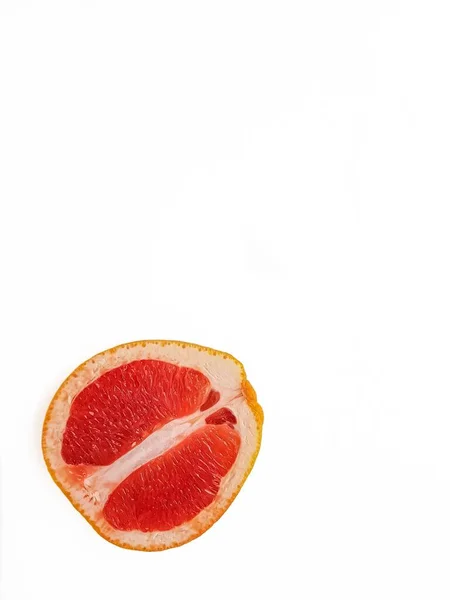 Roșu grapefruit suculent coapte într-o tăietură pe o vedere de fundal albă de sus. Conceptul de dietă și alimentație sănătoasă. Un loc pentru text . — Fotografie, imagine de stoc