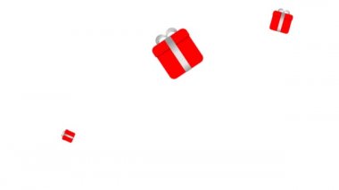 Gümüş kurdeleli kırmızı hediye kutuları beyaz arka plana düşüyor