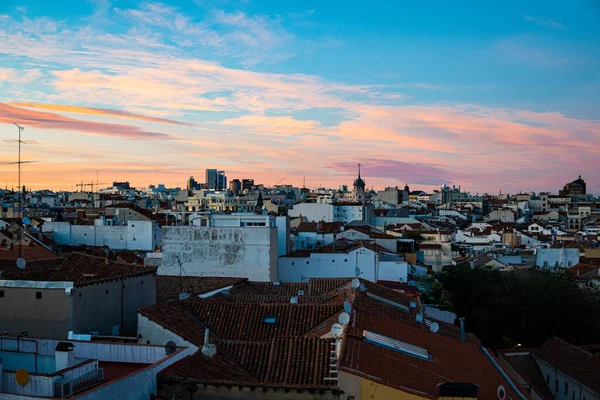 Paisaje Urbano Del Centro Madrid Desde Una Azotea Hora Azul — Foto de Stock