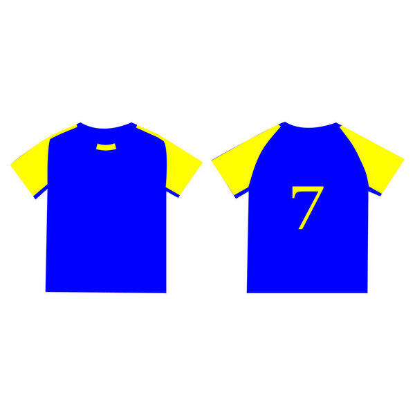 Yellow-blue sports soccer uniform on a white background. Number seven. Vector illustration