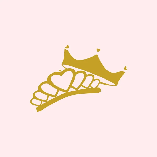 Two gold crowns on a pale pink background, in the shape of a heart, isolated. Vector graphics. Illustration. — Stock Vector