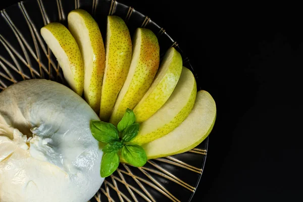 Traditional Italian Fresh Soft White Cheese Burrata Ball Mozzarella Cream — Stock Photo, Image