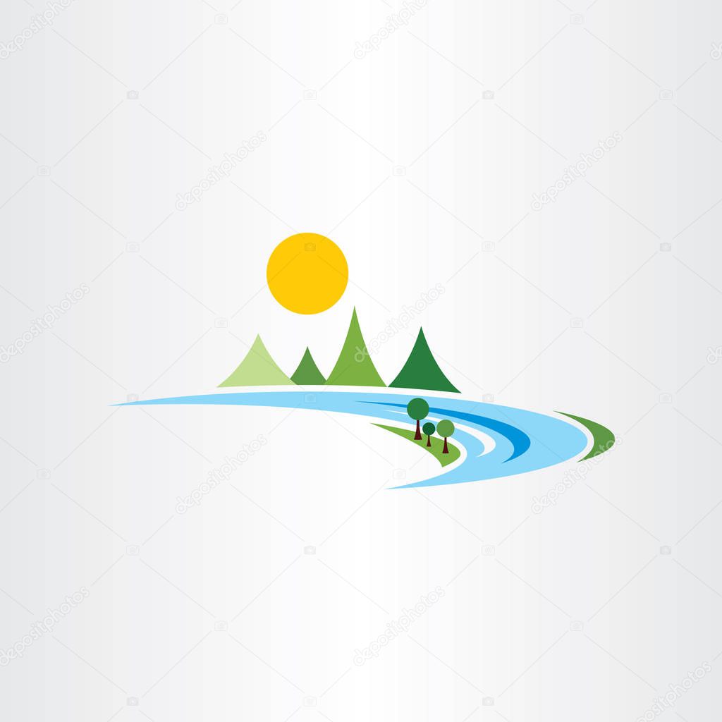 River and mountains logo icon landscape vector symbol