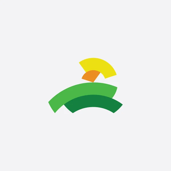 Vert Champ Soleil Paysage Logo Design — Image vectorielle