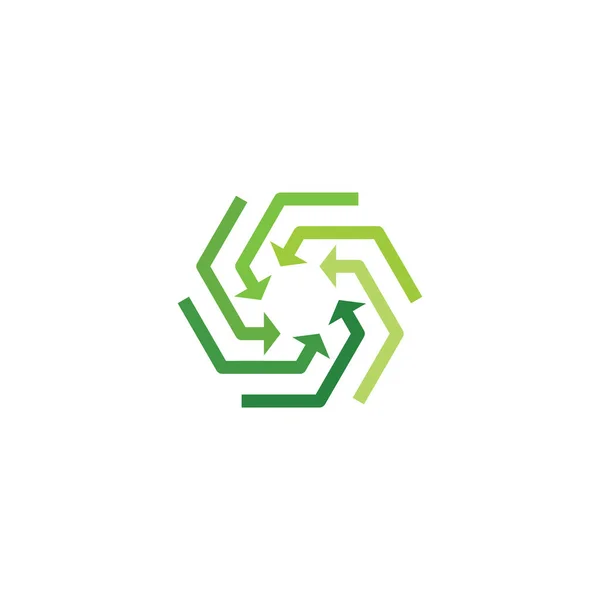 Ecologia setas hexágono símbolo vetor logotipo redondo ícone — Vetor de Stock