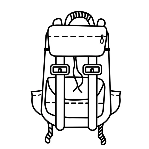 Mochila de viaje para deportes y ocio. Línea de ilustración vectorial, contorno. Material de viaje . — Archivo Imágenes Vectoriales