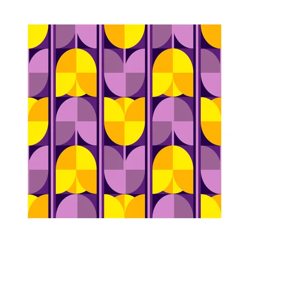 シームレスなパターン ピンク紫色の背景に黄色のチューリップの花 抽象化 パッケージ化 幾何学 ベクトルシームレスパターン ベクターイラスト — ストックベクタ