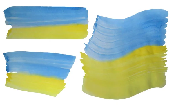 Plamy akwarelowe niebiesko-żółte tło. Kolory flagi Ukrainy. Zestaw faktur akwarelowych - element do druku i projektowania na białym tle. Rysunek dłoni. Wysokiej jakości zdjęcie — Zdjęcie stockowe