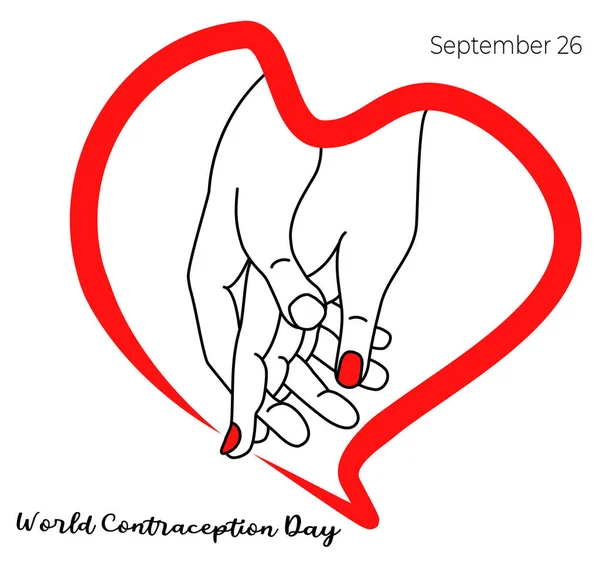 Всесвітній день контрацепції. Руки в серце. Пальма обнімає матку. Жести - ніжність, любов і пристрасть. Графік контурів. Розташоване на білому тлі. Вектор — стоковий вектор