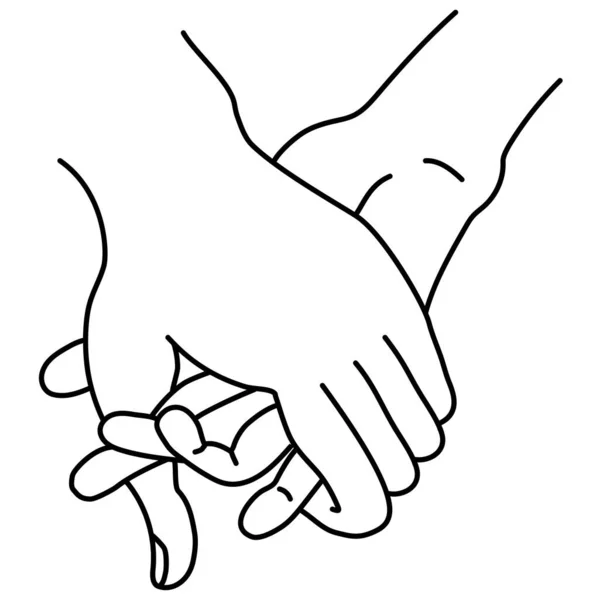 Γυναικείο και αντρικό χέρι. περίγραμμα. Η έννοια είναι τρυφερότητα, αγάπη και πάθος. Απομονωμένο σε λευκό. Γυναίκα και άντρας κρατιούνται χέρι-χέρι. Γραμμικό σχέδιο χεριών. Εικονογράφηση διανύσματος — Διανυσματικό Αρχείο