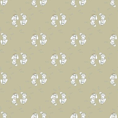 Şirin hayvanlarla kusursuz bir geçmişi var. Dili dışarı fırlamış ve yakasında kalpleri olan beyaz köpekler. Açık gri arka planda bir oğlan ve bir kız. Vektör. Tasarım, ambalaj ve dekorasyon için.