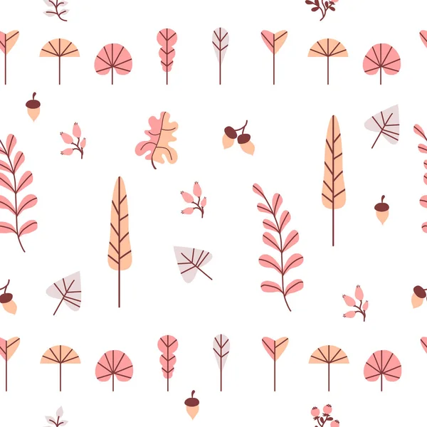 Modèle d'automne. Modèle sans couture. Feuilles d'automne décoratives, branches, baies et glands sur fond blanc. Pour la décoration et le design d'automne, l'emballage et l'impression. Vecteur — Image vectorielle