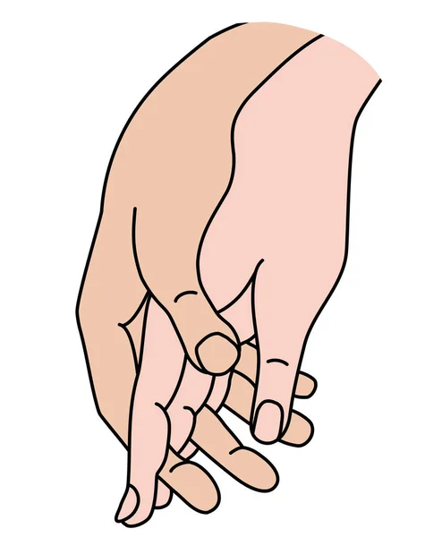 Mano femenina y masculina. Concepto - ternura, amor y pasión. Mujer y hombre tomados de la mano. Dibujo a mano de color lineal. Vector. Aislado sobre blanco. manos de hombres y mujeres. — Vector de stock