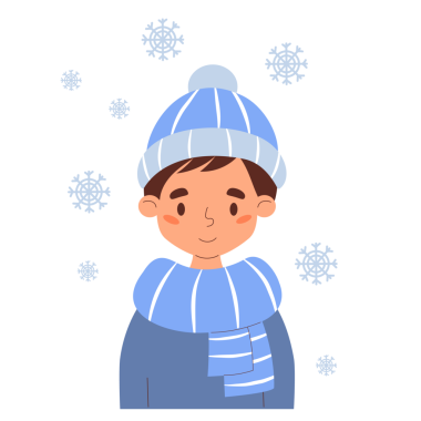 Cute Winter Boy Character Under Snowflakes