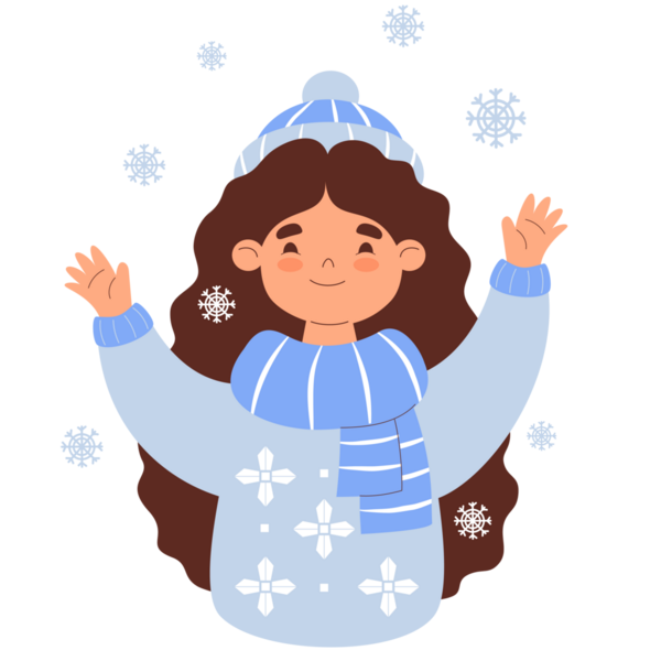 Cute Winter Girl in blue with Snowflakes. Female seasonal Portrait