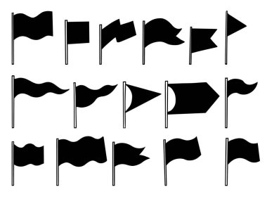 Siyah Bayrak Siluet Karalamaları Koleksiyonu. İzole edilmiş El Çizimi Çizimi. Vektör çizimi. Yapay zeka değil