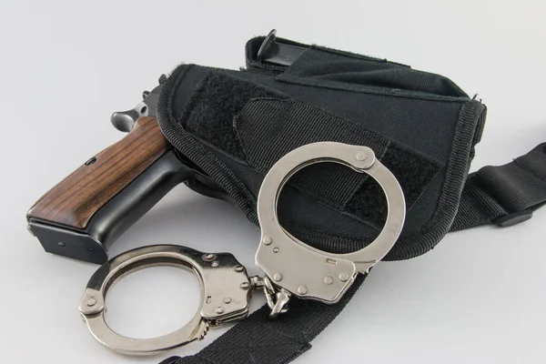 Handgun Tactical Swat Holster Handcuffs — Stock Photo, Image