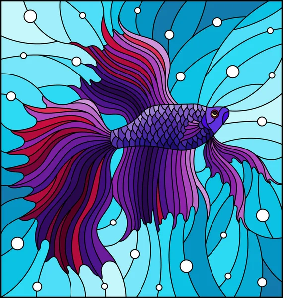 Illustration Målat Glas Stil Med Blå Fighting Fisk Bakgrunden Vatten — Stock vektor