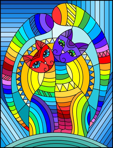 Illustration Målat Glas Stil Med Ett Par Abstrakta Geometriska Rainbow — Stock vektor