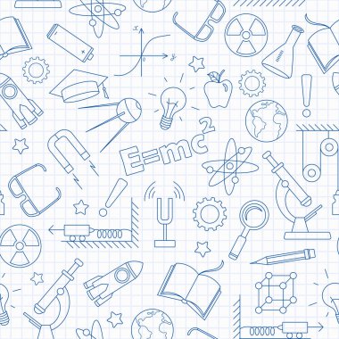 Fizik Eğitimi, mavi kontur simgeler temiz yazma kitap gökyüzünde bir kafeste konusu konulu seamless modeli