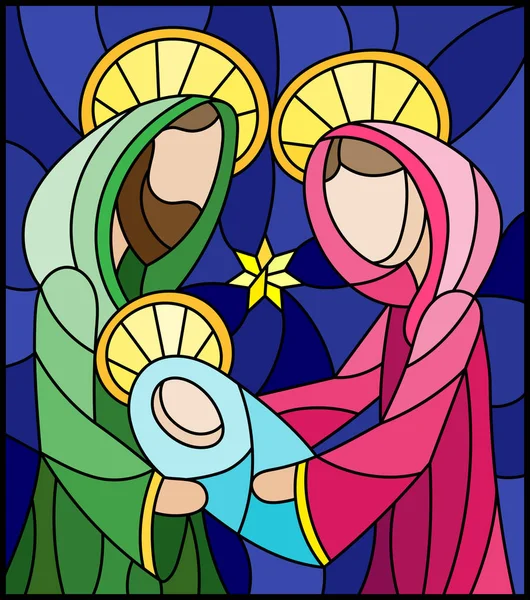 Illustratie Gebrandschilderd Glas Stijl Bijbelse Thema Jezus Baby Met Maria — Stockvector